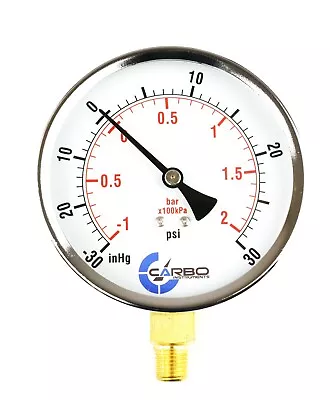 $16.45 • Buy 4  Vacuum Gauge - Chrome Plated Steel Case, 1/4 NPT, Lower Mnt. -30 InHg/+30psi