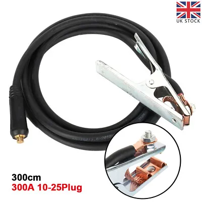 300CM 300A Earth Clamp Cable ARC MIG TIG Welders Groud Welding Wire 10-25 Plug • £13.50