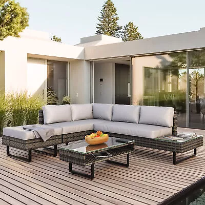 4-Pieces Patio Furniture Sets Outdoor Sectional Sofa Rattan Wicker Sofa W/ Table • $436.99