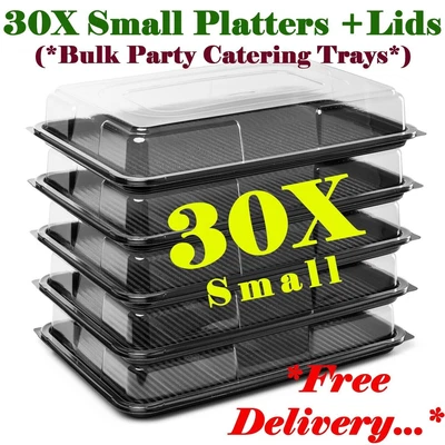 £52.99 • Buy 30X Small Plastic Platters Sandwich Trays With Clear Lids For Party Food Buffet