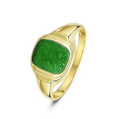 Men's 9ct Yellow Gold Cushion-Shaped Striking Jade Signet Ring • £180