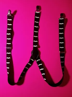 Black Mustache Clip-on 1  Suspenders Elastic Y-Shape Costume Tuxedo Prom • $3.75