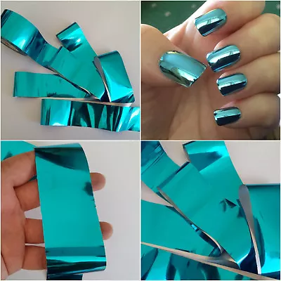 Nail Art Foil TURQUOISE MIRROR EFFECT 1 Meter Nail Decor Transfer Sticker UK  • £1.90