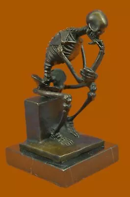 Modern Art Solid Bronze  Skeleton Thinker  Signed Milo Hot Cast Marble Figure Nr • $74.50