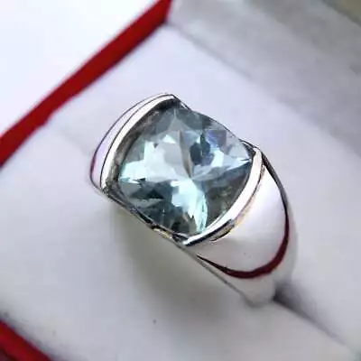 3.35CT Aquamarine Cushion Cut Pure 935 Argentium Silver Men's Jewelry Ring • $220