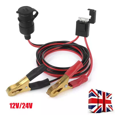 12V 24V Alligator Crocodile Clip Battery To Car Cigarette Lighter Female Socket • £9.49