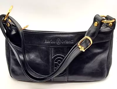 Vintage Marino Orlandi Leather Purse Hobo Shoulder Bag Tote Black Quality Made • $52.65