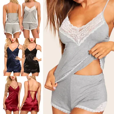 $14.99 • Buy Sexy Lingerie For Womens Lace Deep-V Sleepwear Camisole Shorts Set Pajama Set US