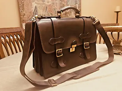 S. AMERICAN  Thick Saddle Leather Briefcase / Messenger Bag / Satchel - DELFINO • $470