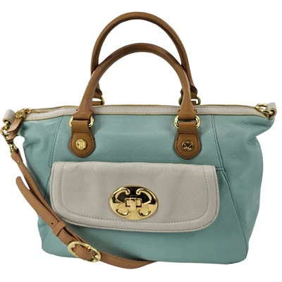 $52.75 • Buy EMMA FOX Colorblock Aqua & Cream Pebble Leather Top Handle Satchel & Crossbody