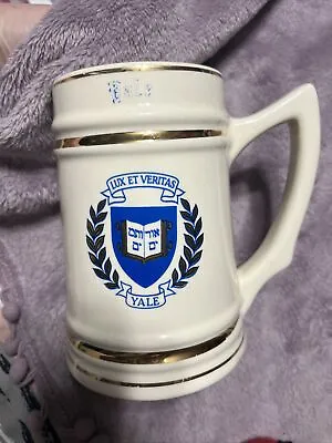 Yale University Coat Of Arms Beer Mug White Blue Gold Vintage 6  • $45