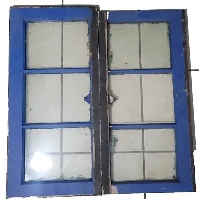 Basement 3 Glass Pane Wood Frame Window 27 X 13 1/4 Vintage Sash (Right Window) • $37.50