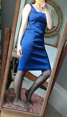 Quality - Jax Thick Cobalt Blue Satin Dress Cocktail Bond Girl 8/10 • £25