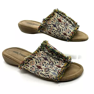 MINNETONKA Samara Beige Women's Fringe Slide Sandals - Size US 8W (WIDE) • $14