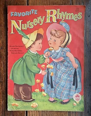 Favorite Nursery Rhymes. 1958 Vintage Merrill Co Pub. Large Linen Picture Book • $10