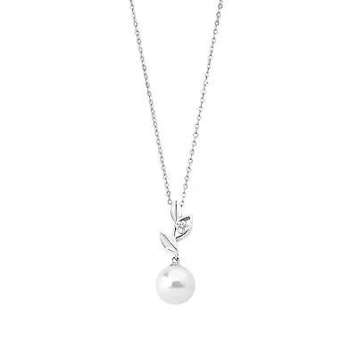 Majorica Pearl Pendant Necklace 48cm Long On Sterling Silver Rhodium-plated 10mm • $88.27