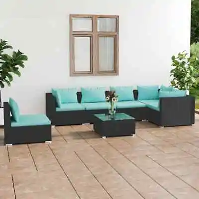 $940.99 • Buy 7 Piece Garden Lounge Set With Cushions Poly Rattan Black VidaXL