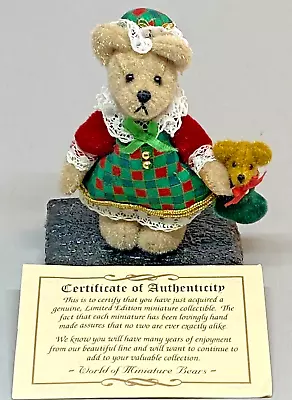 World Of Miniature Bears  Holly  - 7cm Velvet Bear - Becky Wheeler - #611 - 1996 • £18