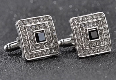 £5.95 • Buy Black Stone Clear Diamante Silver Square Rhinestone Cufflinks Shirt Wedding Uk