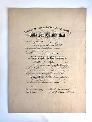 Antique 1907 Marriage Certificate Walter Hofer & Mary Longfield West Haven CT • $10