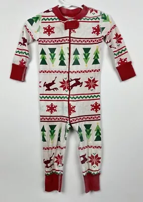 Hanna Andersson 70 9-18 Pajamas One-Piece Zip Reindeer Tree Snow Isle Holiday • $14.99