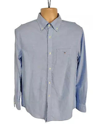 Mens Gant Size Medium M 15 3/4  Blue Solid Oxford Long Sleeve Regular Work Shirt • £11.99