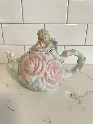 $48.50 • Buy Avon Ceramic Teapot Angel Cherub Pink Roses Floral Pink White Green Tea Pot