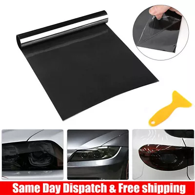 12 X72  Gloss Dark Black Smoke Headlight Taillight Fog Light Tint Film Vinyl • $10.99