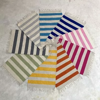 Colourful Nautical Large Stripe Rectangle Shaped Recycled Cotton Rug 60cm X 90cm • £10.99