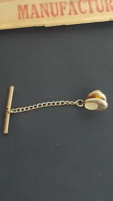 VTG SWANK Gold Tone Tie Tack Pin Oval MCM Mod With Chain And Weight 10.2.26 • $11.51