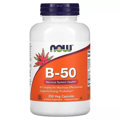 Now Foods B-50 250 Veg Capsules GMP Quality Assured Vegan Vegetarian • $25.68