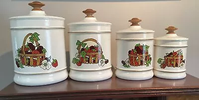 Vtg Canisters Kromex Set Of 4 White Nesting Strawberry Cherry Baskets Retro • $20