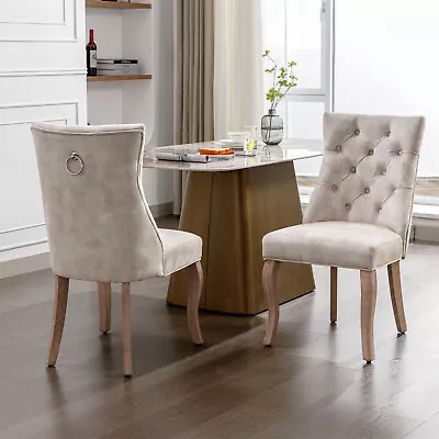 2/4/6 Pcs Dining Chairs Fabric Upholstered Kitchen Chairs W/ Solid Wood Legs • £149.99