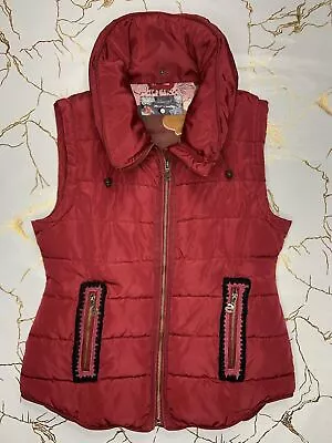 Desigual Women Red Full Zip Pockets Puffer Waistcoat Vest Size 38 • $68.55