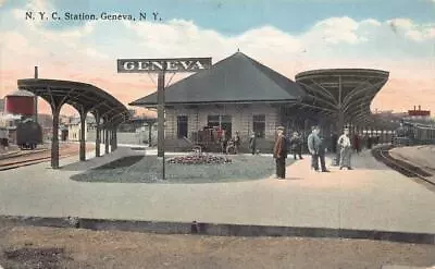 N.y.c. Train Depot Railroad Station Geneva New York Postcard 1916 • $9.95