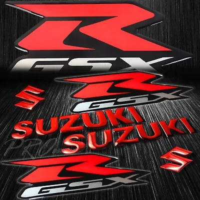 8  3D Vinyl Chrome Red Suzuki Logo&Letter+7.5  Silver GSXR Fairing Tank Sticker • $27.98