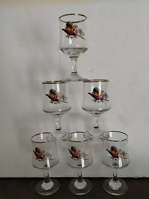 Vintage Stemmed Sherry/Wine Glasses Gold Trim Flying Pheasant 6 Oz  SET OF 6 • $15.99