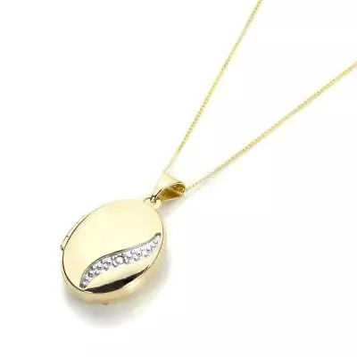 9ct Gold Oval Locket With Diamond Chain / Lockets / Pendants / Pendant • £137