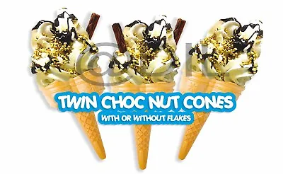 ICE CREAM Stickers - Choc Nut Cone - Single Cone - Twin - VAN WINDOW STICKER • £3.99