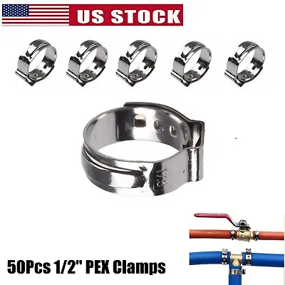 1/2  PEX Stainless Steel Ear Clamp Cinch Rings Crimp Pinch Fitting 50PCS 17.5MM • $8.90