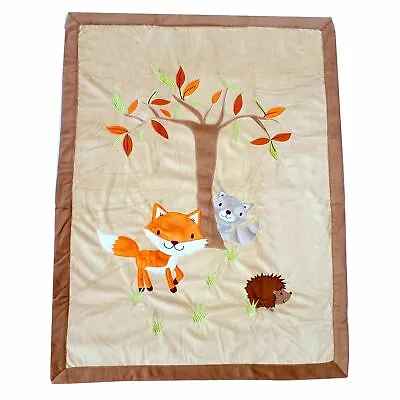 Fox Hedgehog Luxury Embroidered Mink Fleece Baby Blanket 76 X102 Cm Pram Cot • £11.99