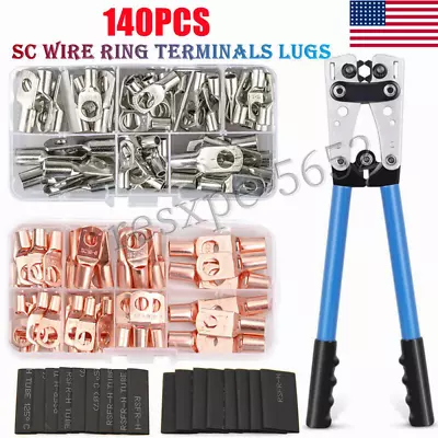 140PCS Copper Lugs Ring Terminals Bare Battery Welding Crimp Wire Connectors Kit • $48.95