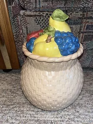 Vintage Metlox Basket Weave With Fruit Top Cookie Jar 8 W X 11.5 T Poppytrail • $39.99