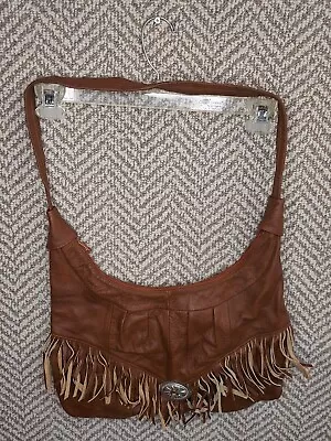 Afonie Genuine Mexican Leather W Fringe Brown Boho Handbag Western • $12.92