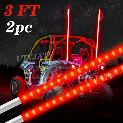 2PCS Red 3FT LED Whip Light For ATV UTV Accessories RZR Can-Am Polaris Antenna • $54.14