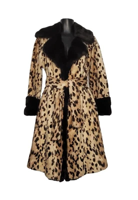 $295 • Buy Vintage SAFARI By Russel Taylor Leopard Fur Coat Belted Cheetah Pinup Swing Coat