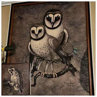 2 Framed 21×17  Signed Richard Hinger Vintage Barn Owl Paintings! Rustic Gothic • $89.96
