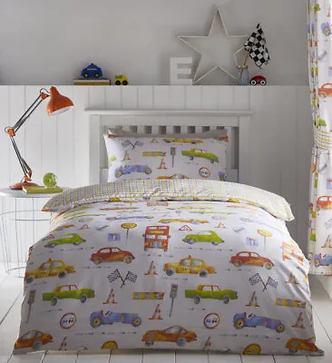 Multi Cars Kids Motor Transport Fun Reversible Bedding Curtains Matching Range • £26.99