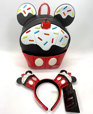 Disney Loungefly Exclusive Mickey Mouse Sprinkle Cupcake Backpack & Ears • $149.95