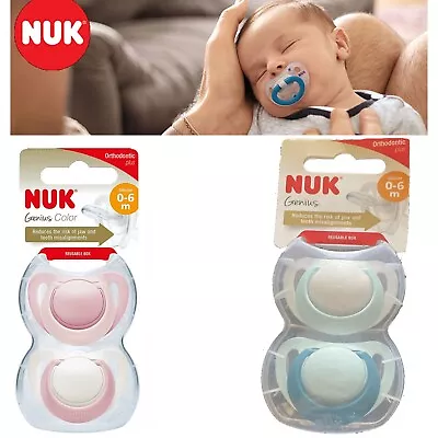 £7.35 • Buy NUK Genius Silicone Soothers Pink, Blue 2PK (0-6 Months, 6-18 Months)